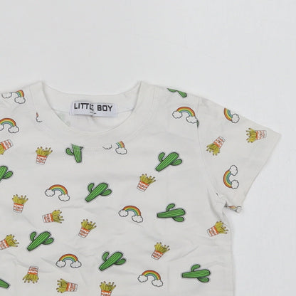 Little Boy Baby White Geometric Cotton Basic T-Shirt Size 12 Months Crew Neck  - Cactus And Rainbows