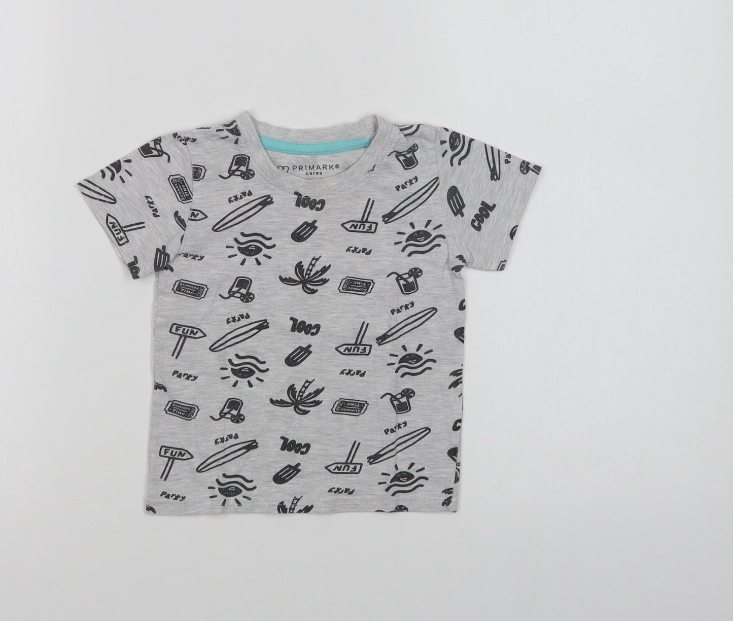 Primark Baby Grey Geometric Cotton Basic T-Shirt Size 12-18 Months Crew Neck