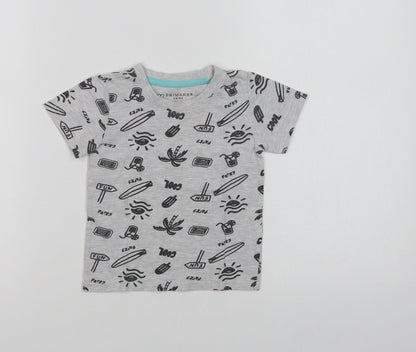 Primark Baby Grey Geometric Cotton Basic T-Shirt Size 12-18 Months Crew Neck