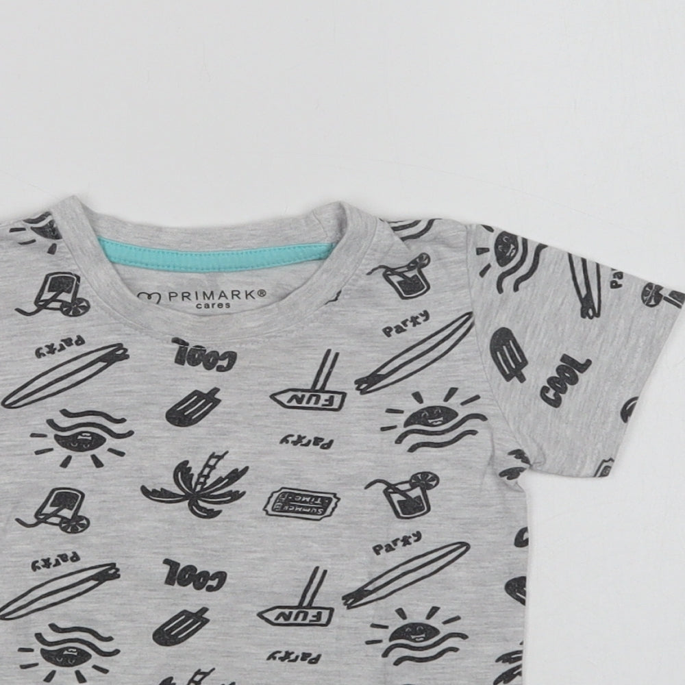 Primark Baby Grey Geometric Cotton Basic T-Shirt Size 12-18 Months Crew Neck