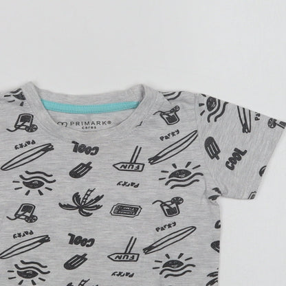 Primark Baby Grey Geometric Cotton Basic T-Shirt Size 12-18 Months Crew Neck