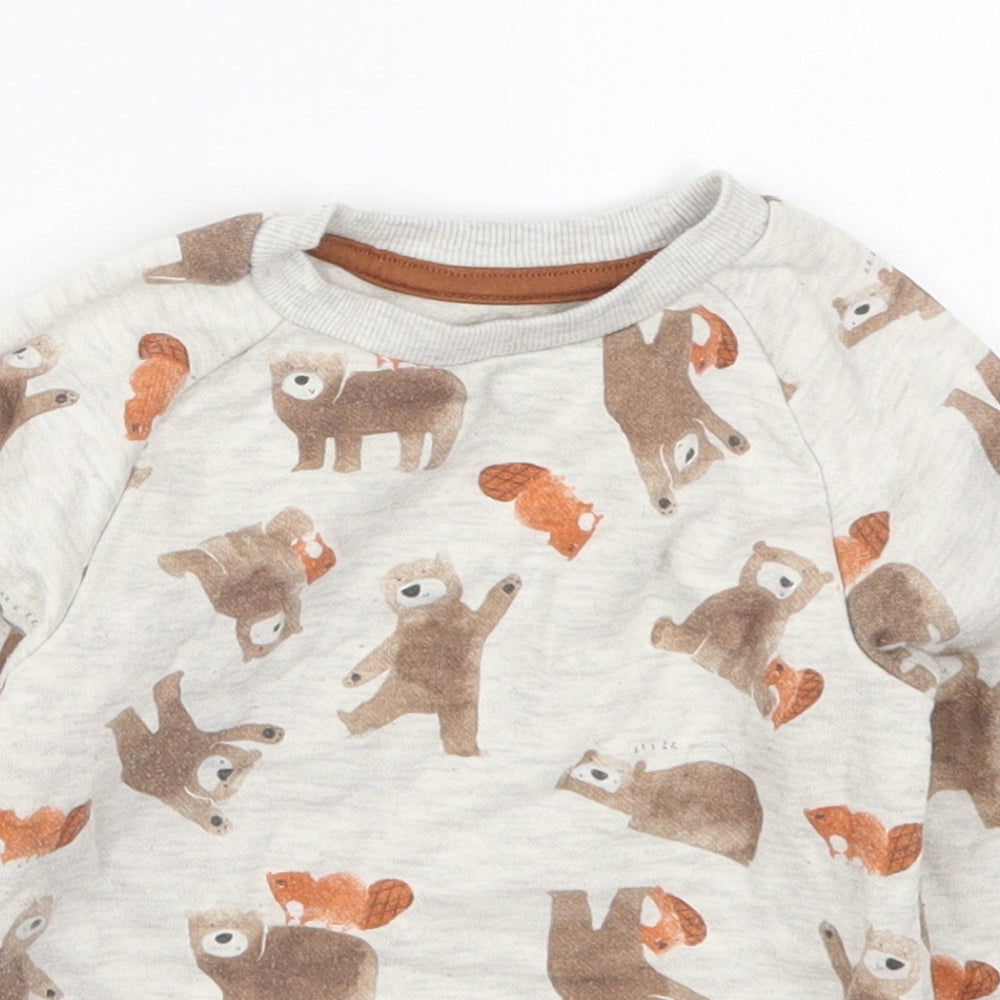 Primark Girls Grey  Cotton Basic T-Shirt Size 18-24 Months Crew Neck Pullover - Bears