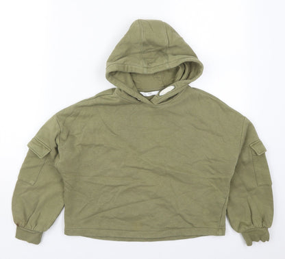 Marks and Spencer Girls Green  Cotton Pullover Hoodie Size 9-10 Years  Pullover