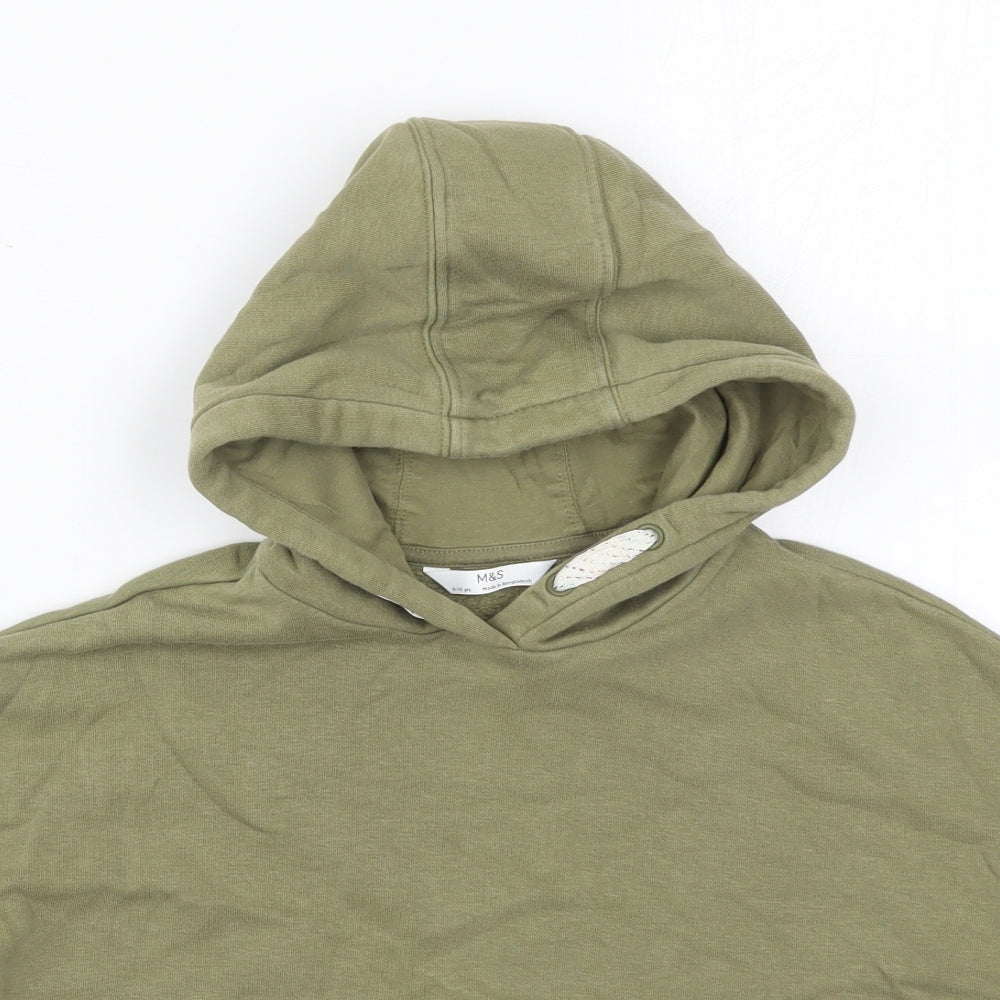 Marks and Spencer Girls Green  Cotton Pullover Hoodie Size 9-10 Years  Pullover
