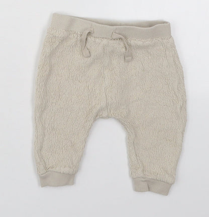NEXT Baby Beige  Cotton Sweatpants Trousers Size 3-6 Months  Drawstring