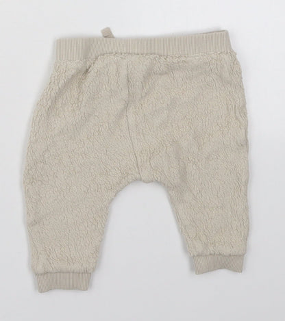 NEXT Baby Beige  Cotton Sweatpants Trousers Size 3-6 Months  Drawstring