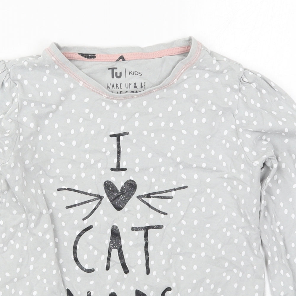 TU Girls Grey Polka Dot Cotton Top Pyjama Top Size 10-11 Years  Pullover - I Love Cat Naps