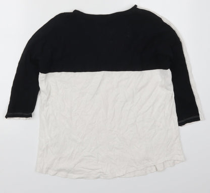 River Island Womens White Colourblock Cotton Basic T-Shirt Size 10 V-Neck - Black and White