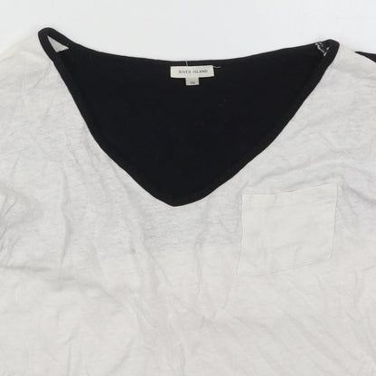 River Island Womens White Colourblock Cotton Basic T-Shirt Size 10 V-Neck - Black and White
