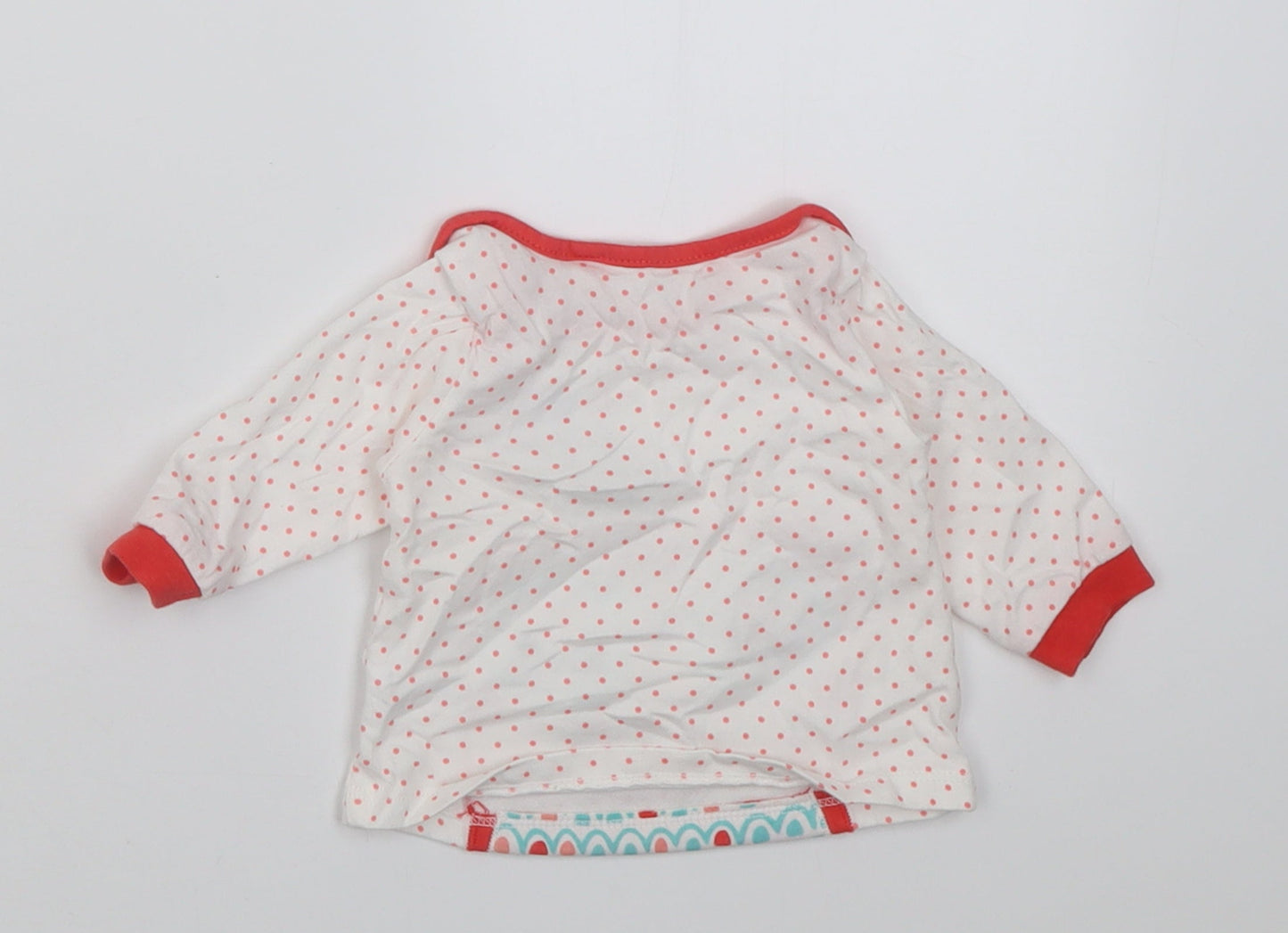 TU Girls White Polka Dot Cotton Basic Casual Size Newborn Crew Neck Pullover - owl keep you warm