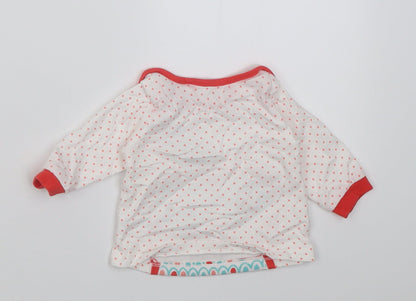 TU Girls White Polka Dot Cotton Basic Casual Size Newborn Crew Neck Pullover - owl keep you warm