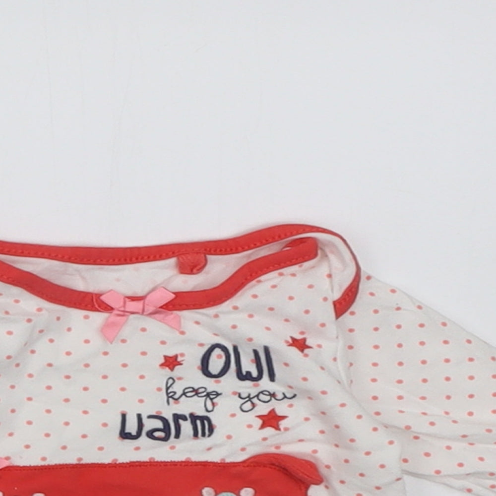 TU Girls White Polka Dot Cotton Basic Casual Size Newborn Crew Neck Pullover - owl keep you warm