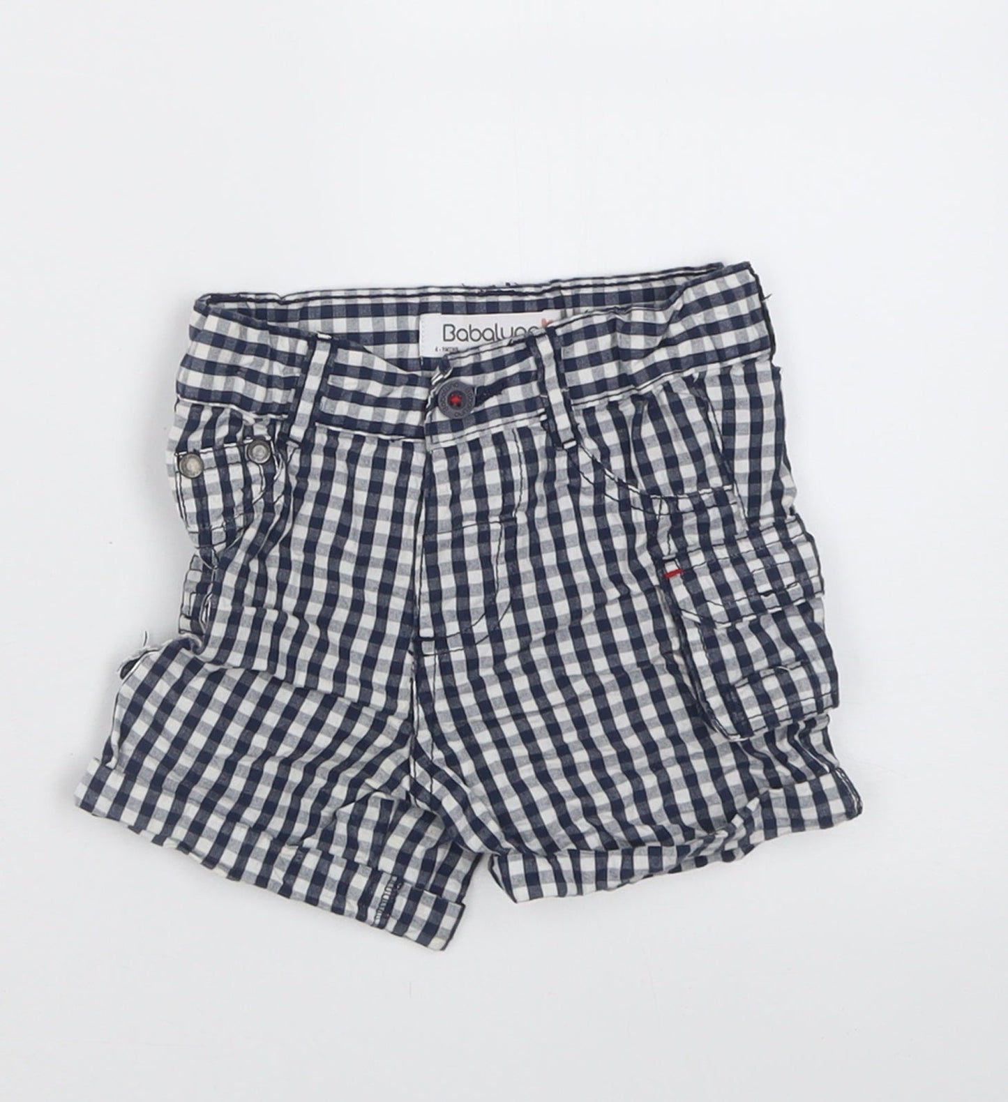Babaluno Boys Blue Check Cotton Cropped Trousers Size 6-9 Months  Button