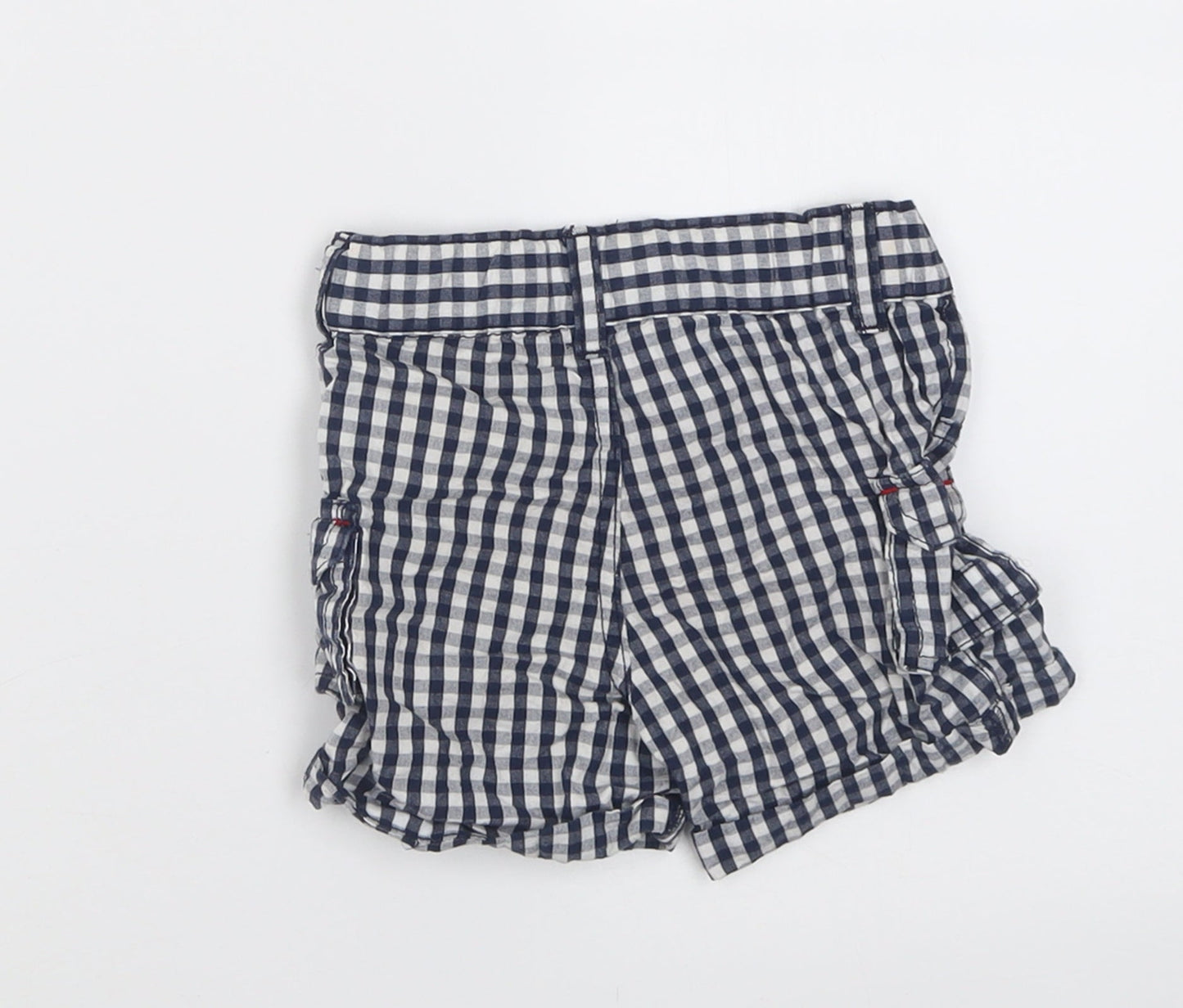 Babaluno Boys Blue Check Cotton Cropped Trousers Size 6-9 Months  Button