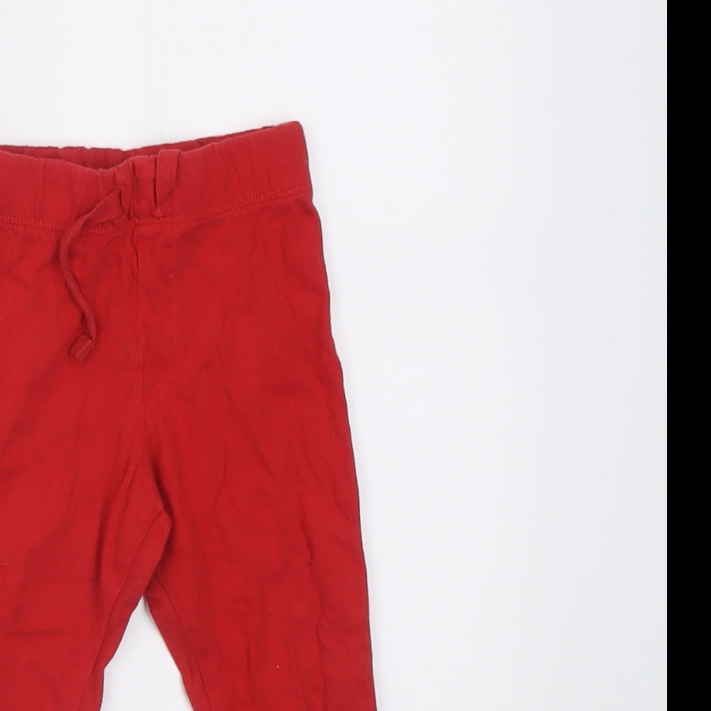 F&F Girls Red  Cotton Capri Trousers Size 9-12 Months  Tie