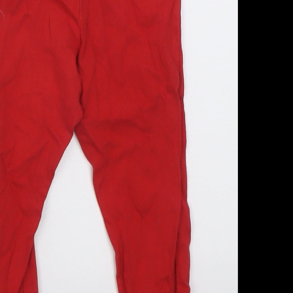 F&F Girls Red  Cotton Capri Trousers Size 9-12 Months  Tie