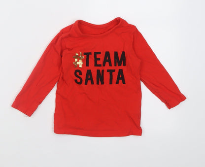 George Baby Red  Cotton Basic Casual Size 9-12 Months Crew Neck Pullover - Team Santa