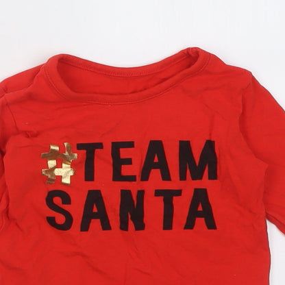 George Baby Red  Cotton Basic Casual Size 9-12 Months Crew Neck Pullover - Team Santa