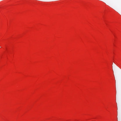 George Baby Red  Cotton Basic Casual Size 9-12 Months Crew Neck Pullover - Team Santa