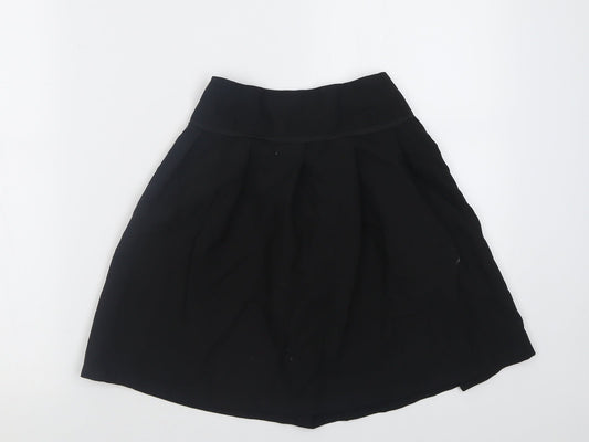 Front view of Tu girls’ black polyester a-line skirt, size 9, years regular pull on - school wear