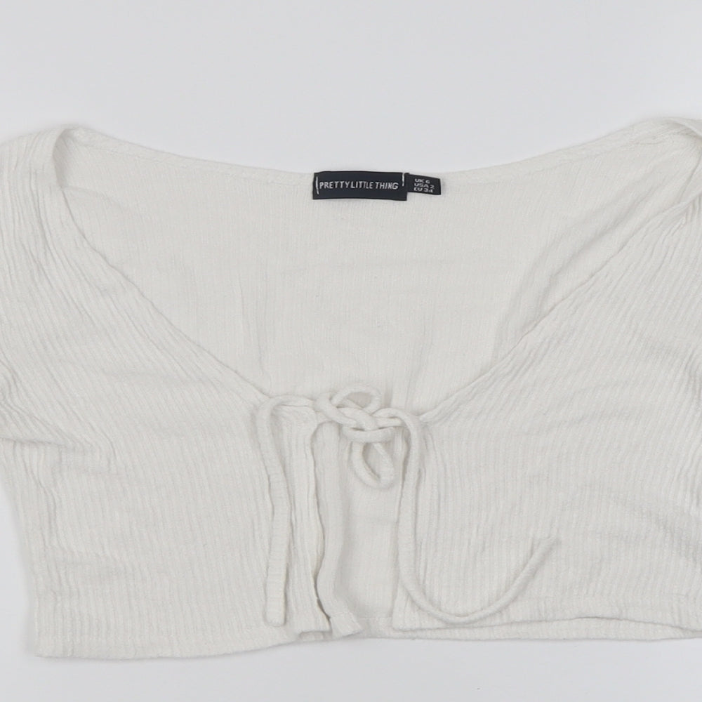 Womens UK Size 6 PRETTYLITTLETHING White Cardigan Jumper