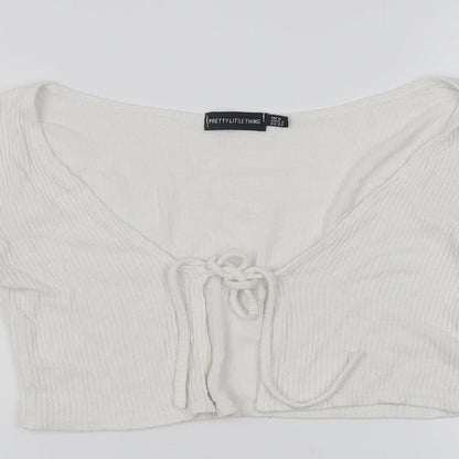 Womens UK Size 6 PRETTYLITTLETHING White Cardigan Jumper