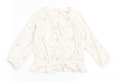 Vertbaudet Girls Ivory  100% Cotton Basic T-Shirt Size 2 Years Round Neck Pullover - Butterfly
