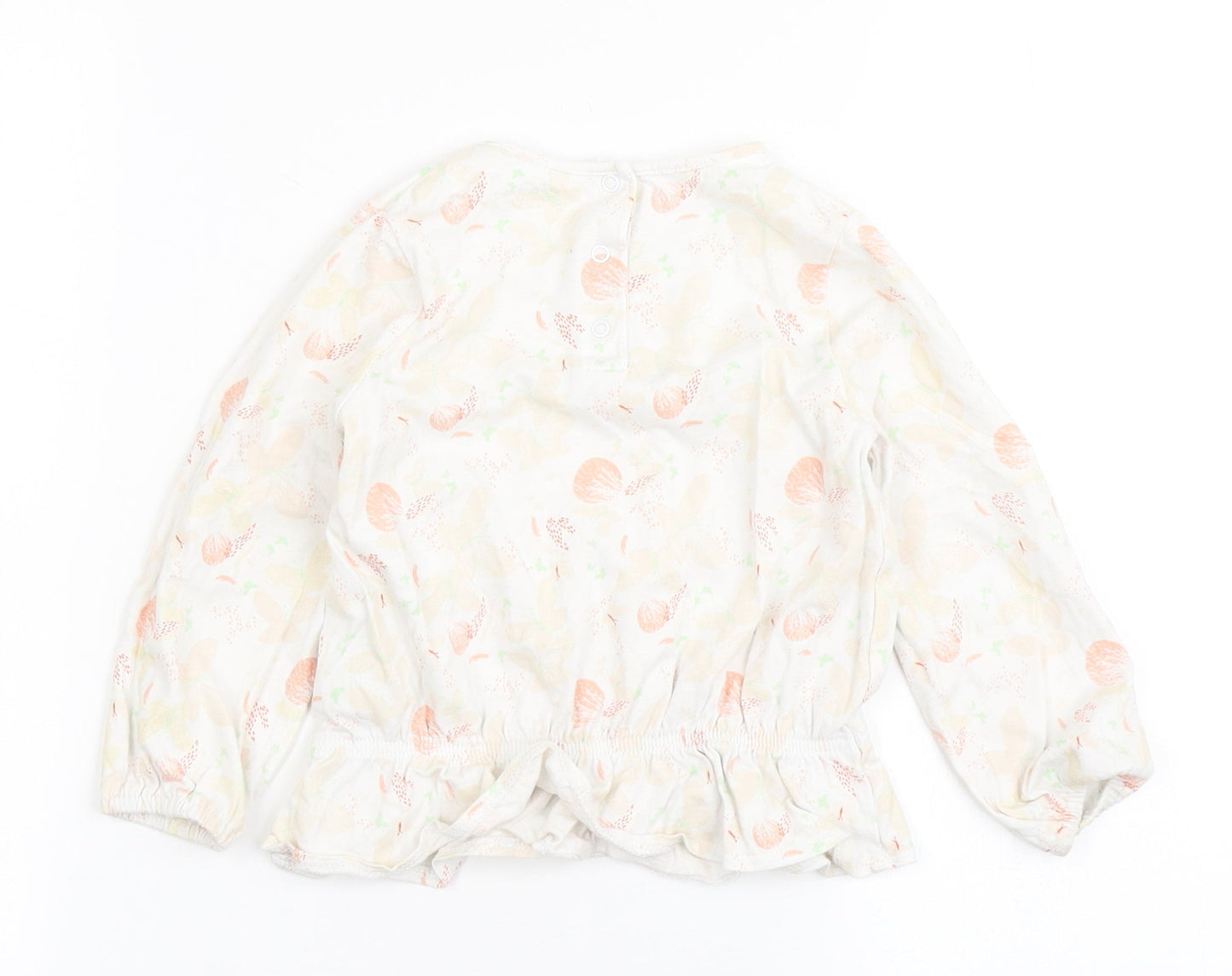 Vertbaudet Girls Ivory  100% Cotton Basic T-Shirt Size 2 Years Round Neck Pullover - Butterfly