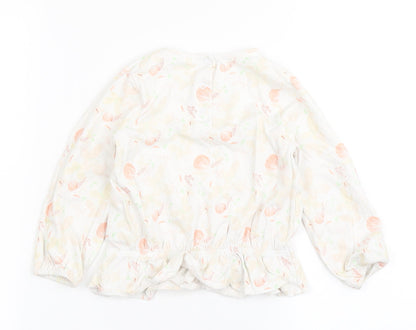 Vertbaudet Girls Ivory  100% Cotton Basic T-Shirt Size 2 Years Round Neck Pullover - Butterfly