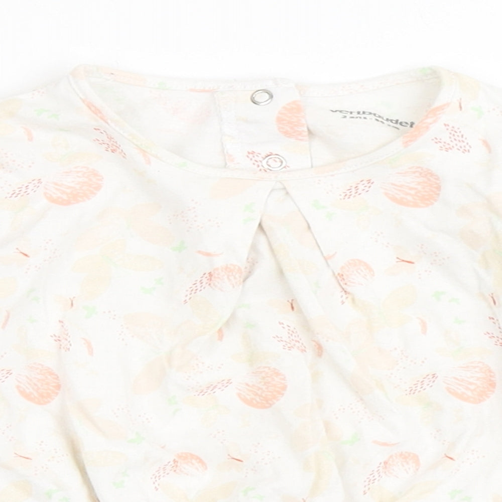 Vertbaudet Girls Ivory  100% Cotton Basic T-Shirt Size 2 Years Round Neck Pullover - Butterfly