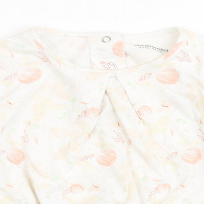 Vertbaudet Girls Ivory  100% Cotton Basic T-Shirt Size 2 Years Round Neck Pullover - Butterfly