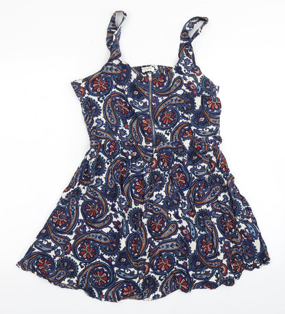 Brave Soul Womens Blue  Viscose Skater Dress  Size M  Round Neck Zip