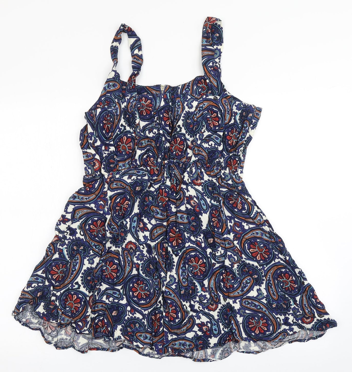 Brave Soul Womens Blue  Viscose Skater Dress  Size M  Round Neck Zip