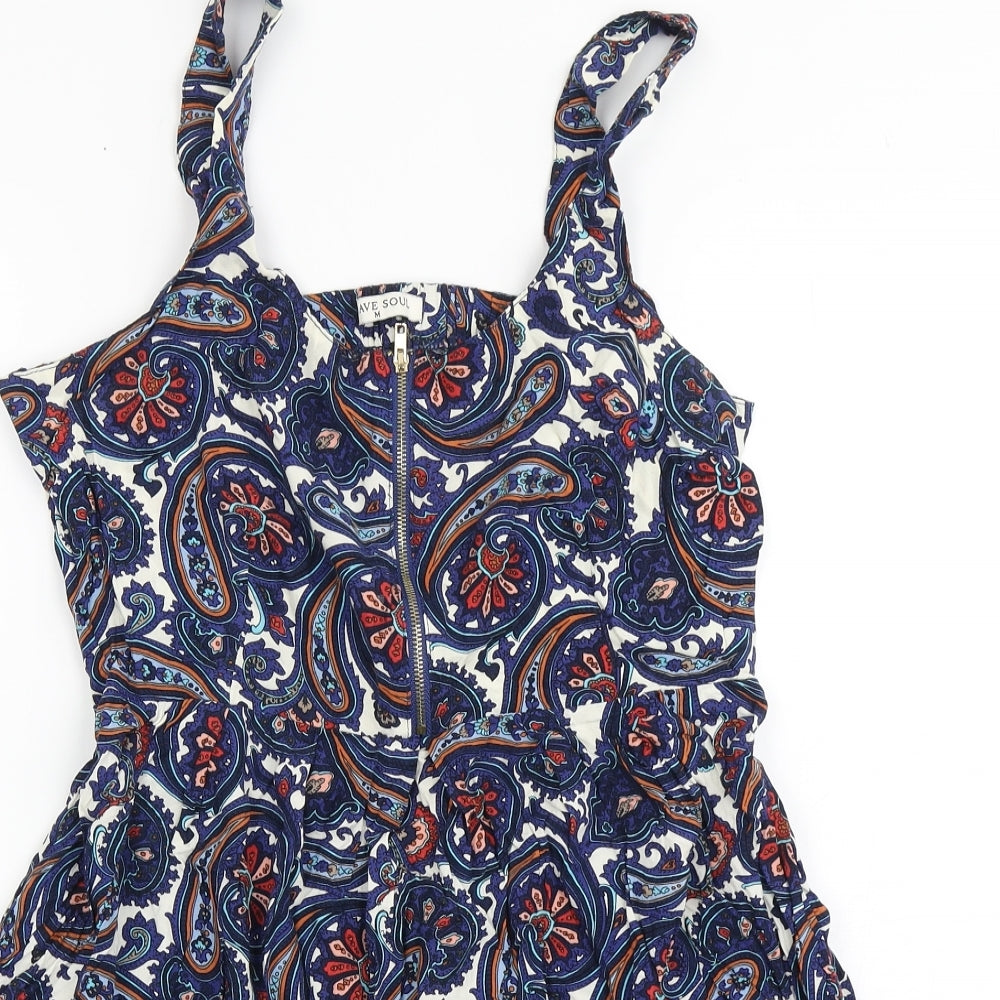 Brave Soul Womens Blue  Viscose Skater Dress  Size M  Round Neck Zip