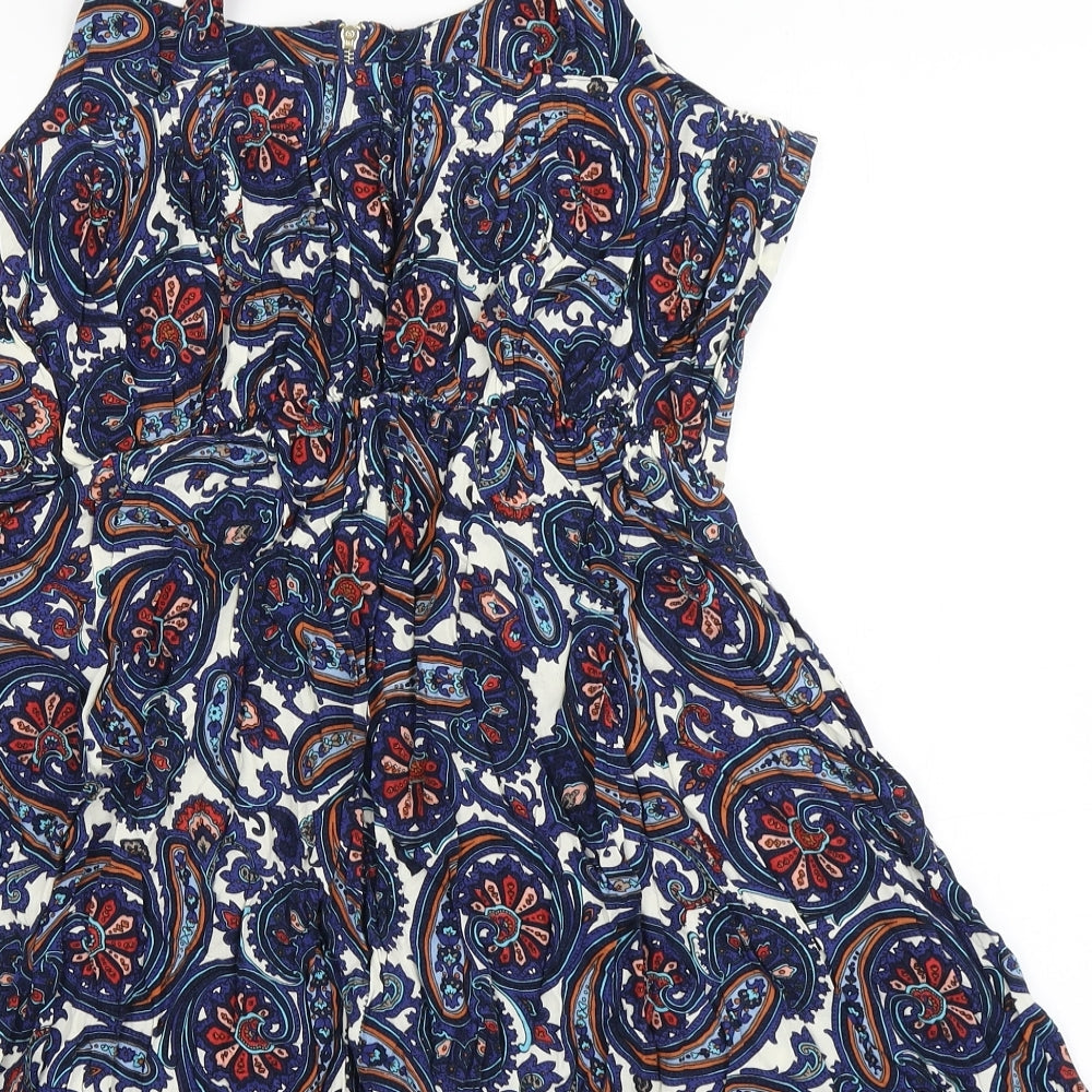 Brave Soul Womens Blue  Viscose Skater Dress  Size M  Round Neck Zip