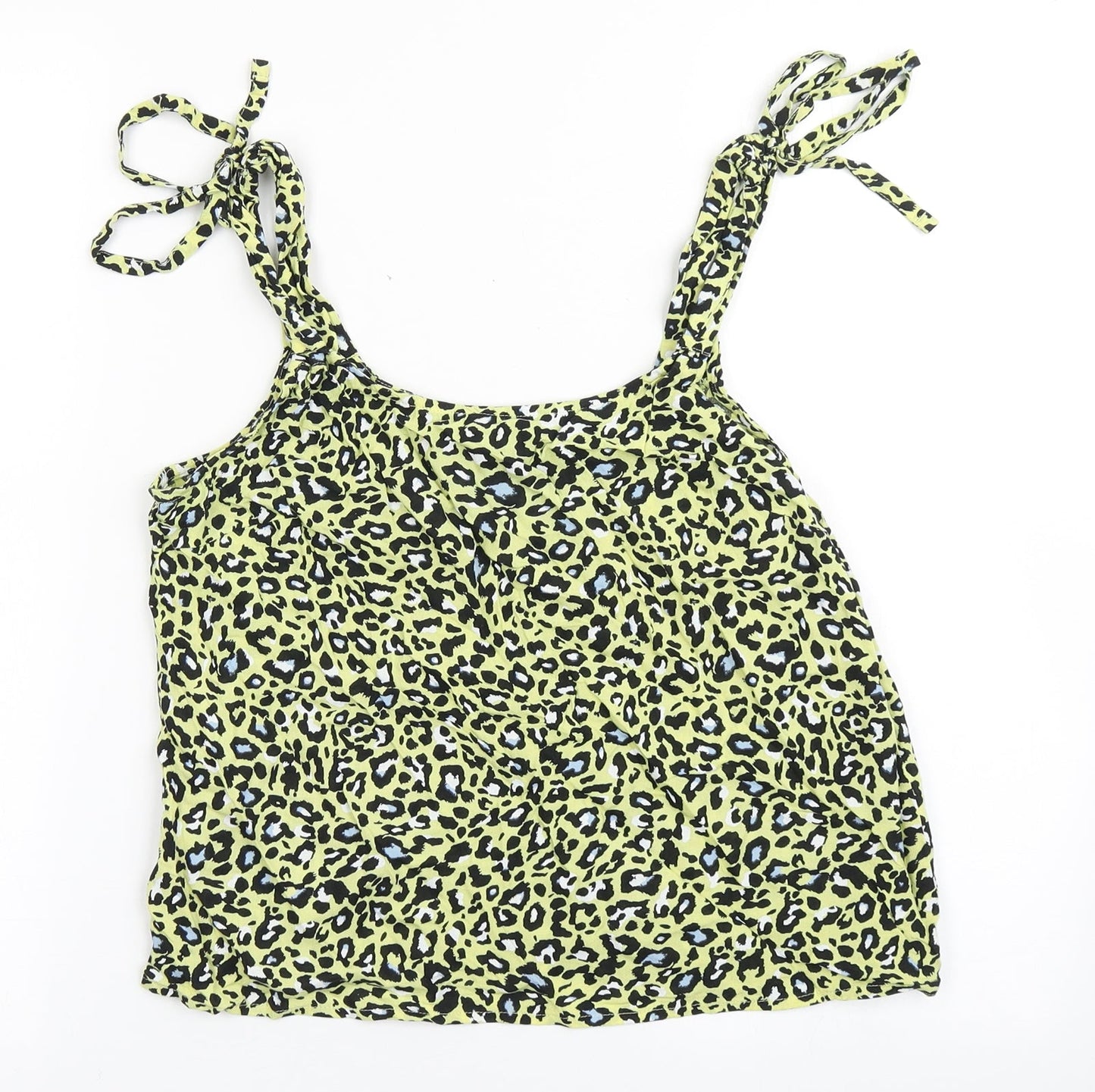 Clockhouse Womens Yellow Animal Print Viscose Cropped Blouse Size 8 Round Neck