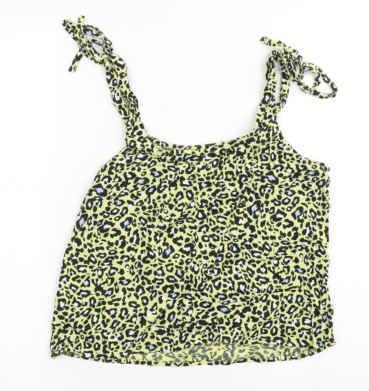 Clockhouse Womens Yellow Animal Print Viscose Cropped Blouse Size 8 Round Neck