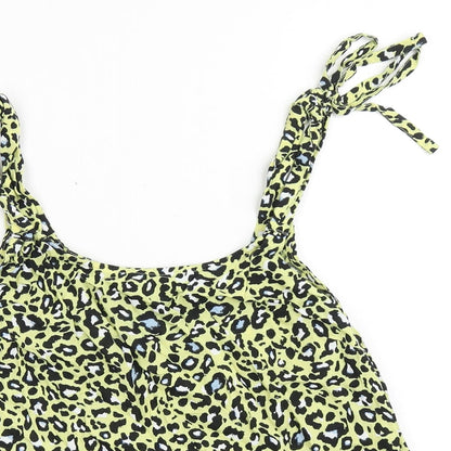 Clockhouse Womens Yellow Animal Print Viscose Cropped Blouse Size 8 Round Neck