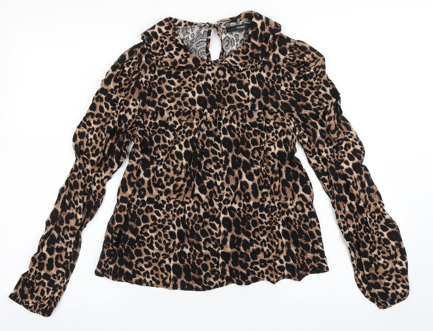 George Womens Brown Animal Print Viscose Basic Blouse Size 8 Collared