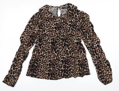 George Womens Brown Animal Print Viscose Basic Blouse Size 8 Collared