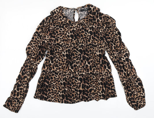 George Womens Brown Animal Print Viscose Basic Blouse Size 8 Collared