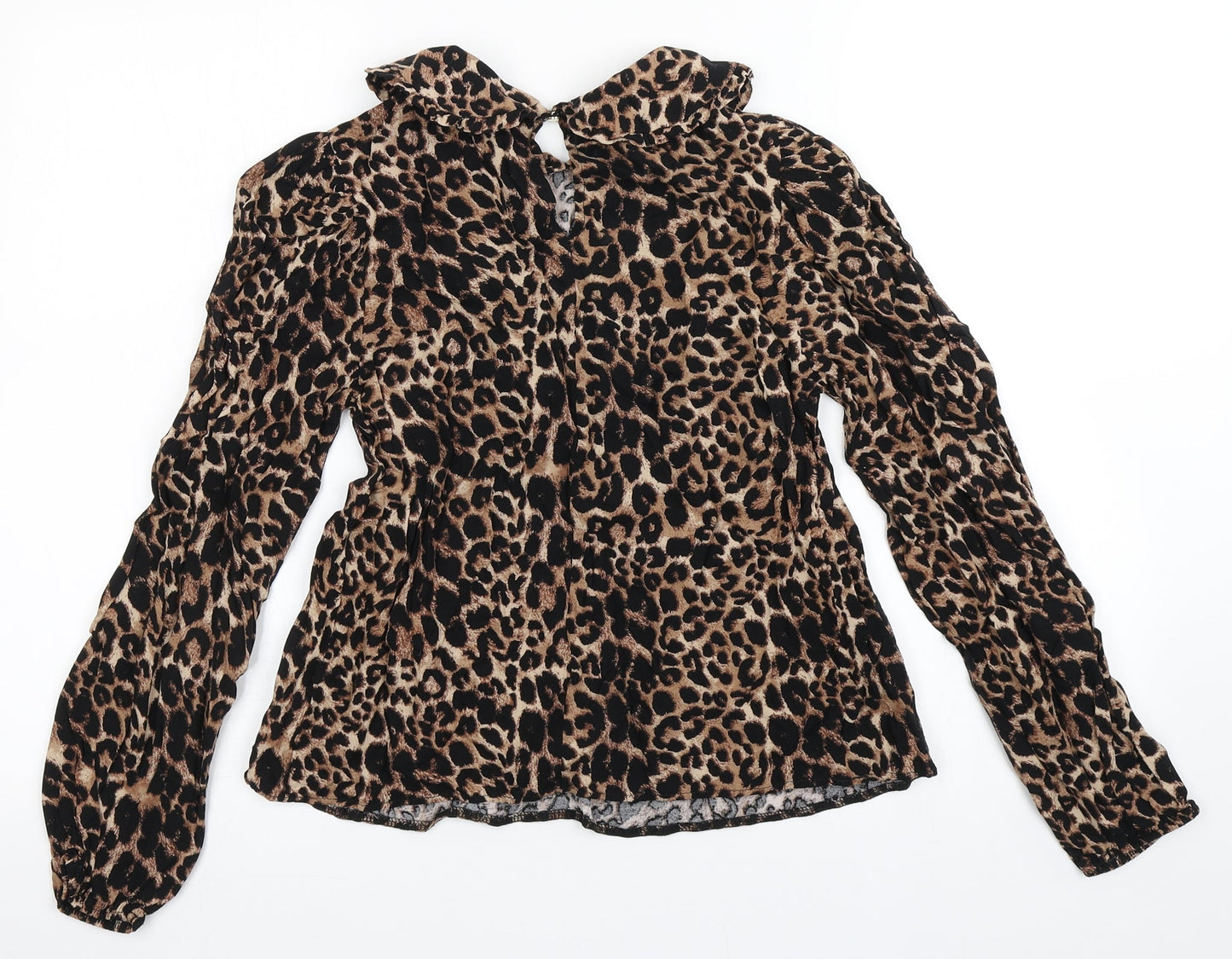 George Womens Brown Animal Print Viscose Basic Blouse Size 8 Collared