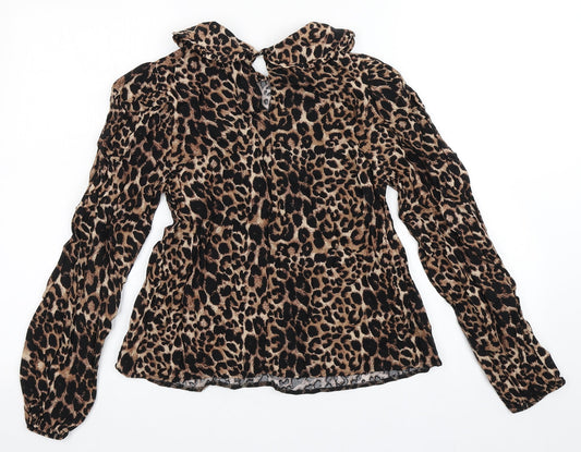 George Womens Brown Animal Print Viscose Basic Blouse Size 8 Collared