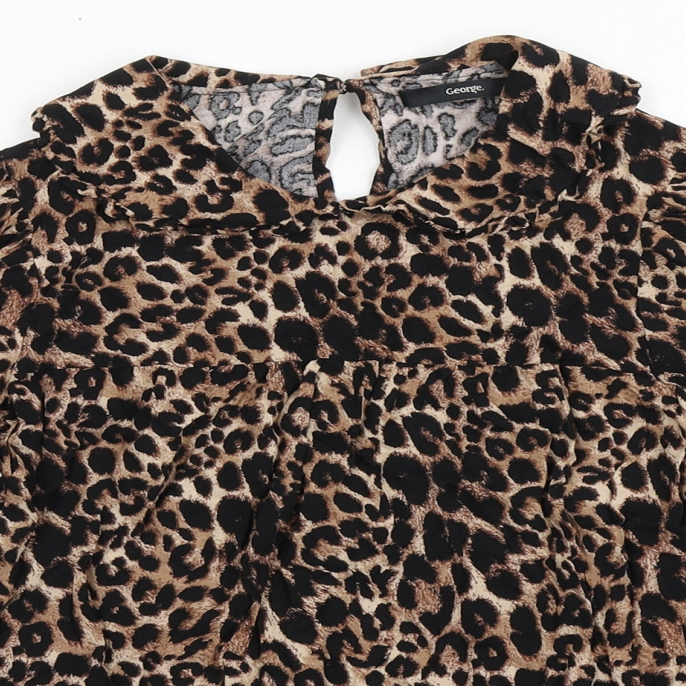 George Womens Brown Animal Print Viscose Basic Blouse Size 8 Collared