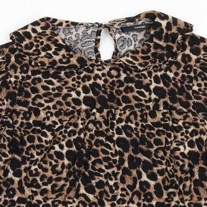 George Womens Brown Animal Print Viscose Basic Blouse Size 8 Collared