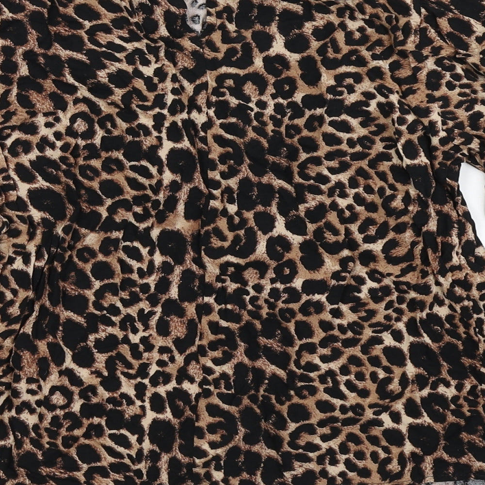 George Womens Brown Animal Print Viscose Basic Blouse Size 8 Collared