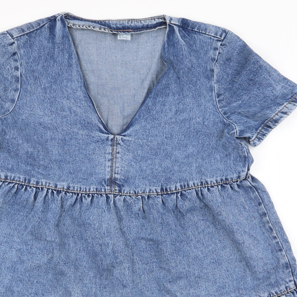 Preworn Womens Blue  Polyester A-Line  Size S  V-Neck Pullover - Smock dress
