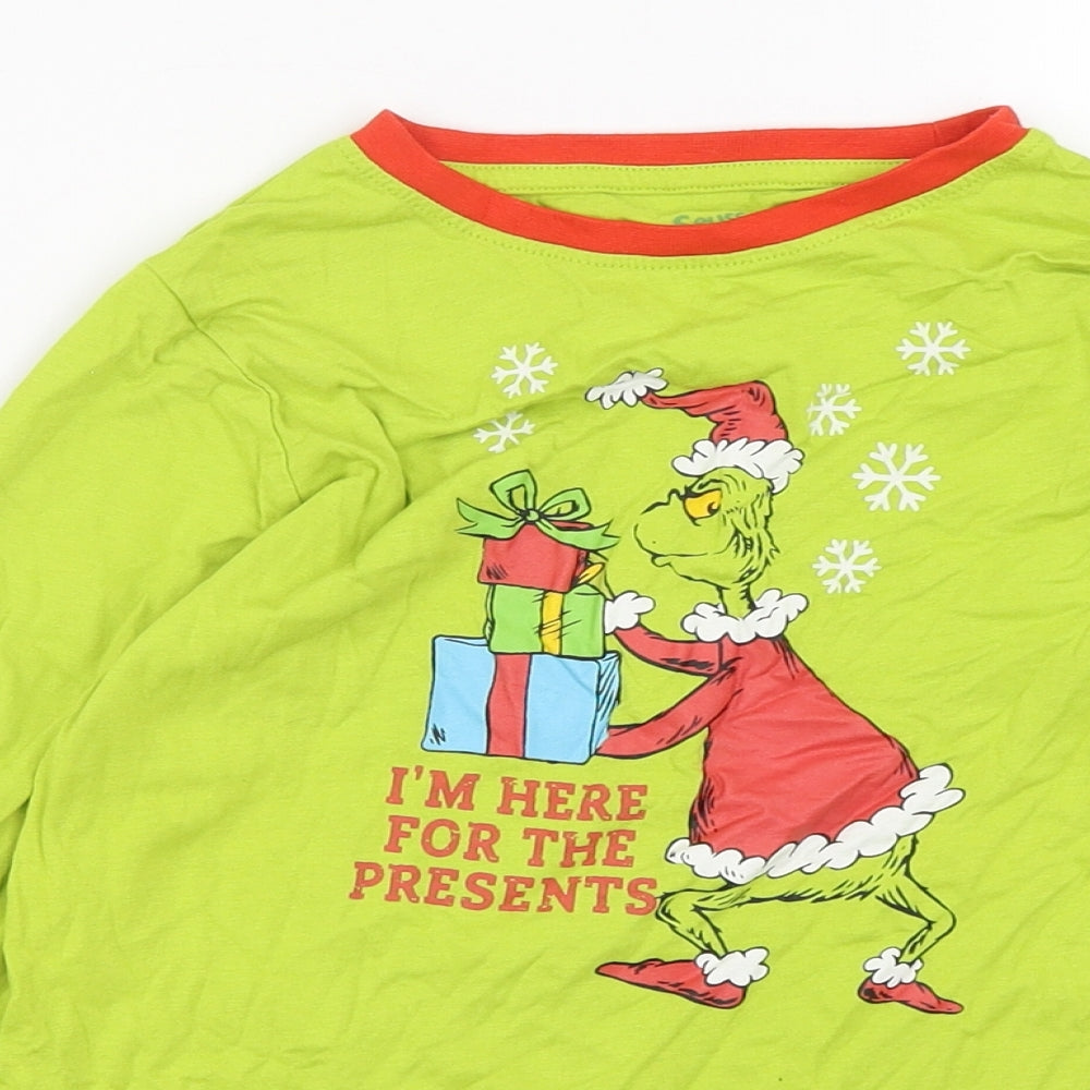 Dr Seuss Boys Green Solid Cotton  Pyjama Top Size 8-9 Years  Pullover - The Grinch
