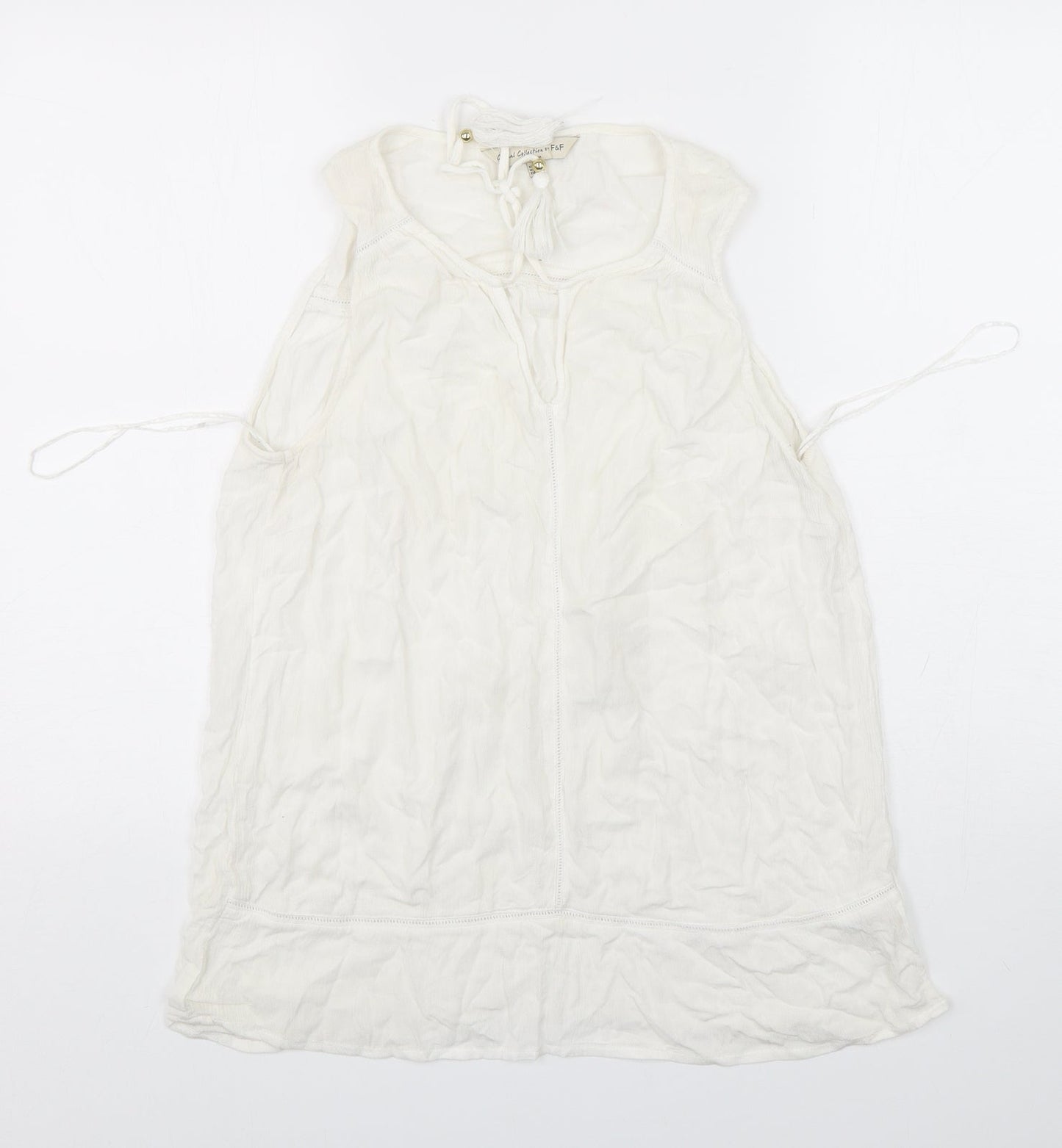 F&F Womens White  Viscose Basic Blouse Size 8 Round Neck