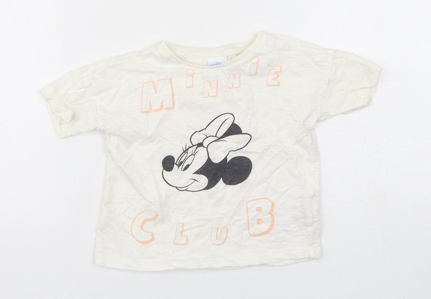 Disney Boys White  Cotton Basic T-Shirt Size 18-24 Months Round Neck Pullover - Disney and friends